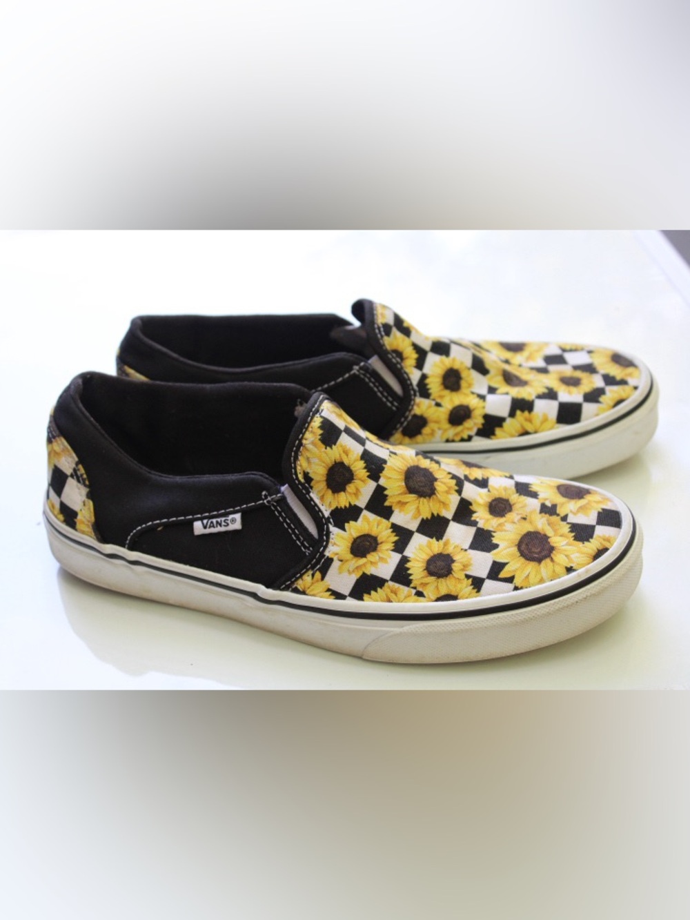 Vans classic slip on checkerboard sunflowers